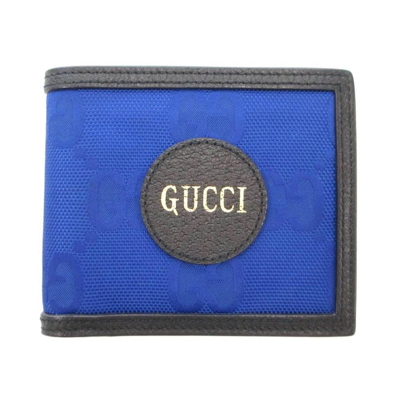 Gucci Off the Grid GG Canvas Bifold Wallet Logo Jacquard Leather Switch Blue