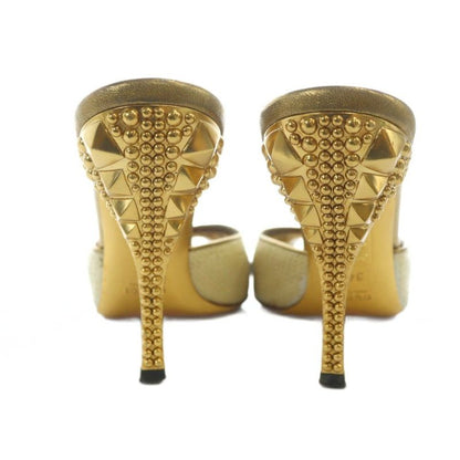 Gucci Mule Open Toe Leather High Heels Logo Studs 34 21cm (8.27in) Gold Color •