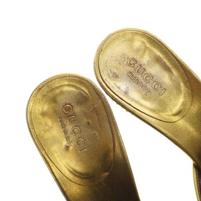 Gucci Mule Open Toe Leather High Heels Logo Studs 34 21cm (8.27in) Gold Color •