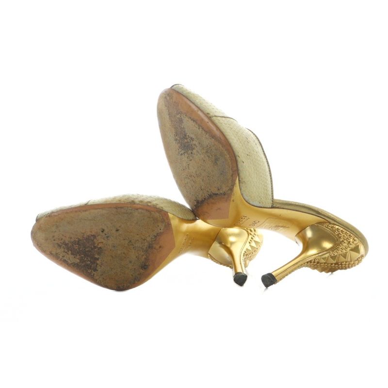 Gucci Mule Open Toe Leather High Heels Logo Studs 34 21cm (8.27in) Gold Color •