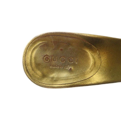 Gucci Mule Open Toe Leather High Heels Logo Studs 34 21cm (8.27in) Gold Color •