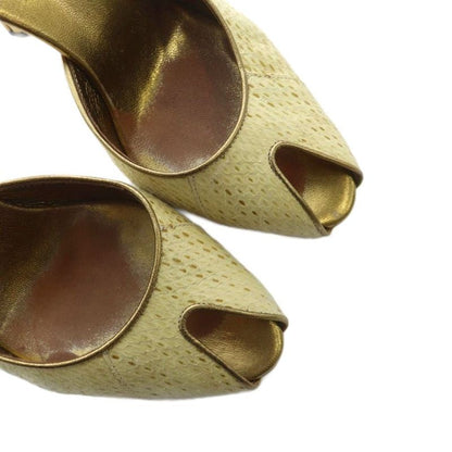 Gucci Mule Open Toe Leather High Heels Logo Studs 34 21cm (8.27in) Gold Color •