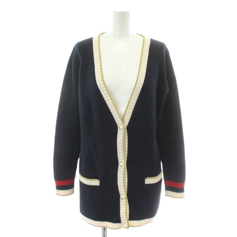 Gucci Loved Cardigan Knit Embroidery Navy Embroidery GG Pearl Button Pp • Gy40