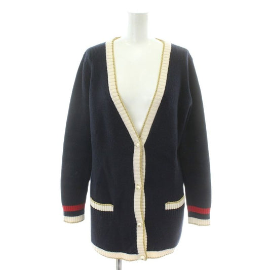 Gucci Loved Cardigan Knit Embroidery Navy Embroidery GG Pearl Button Pp • Gy40