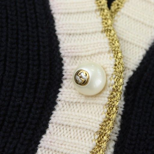 Gucci Loved Cardigan Knit Embroidery Navy Embroidery GG Pearl Button Pp • Gy40