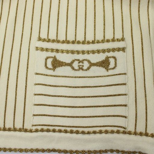 Gucci Metallic Stripe Cardigan Knit Wool M Beige Gold Color Gold with Belt