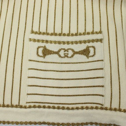 Gucci Metallic Stripe Cardigan Knit Wool M Beige Gold Color Gold with Belt