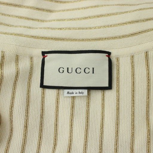 Gucci Metallic Stripe Cardigan Knit Wool M Beige Gold Color Gold with Belt