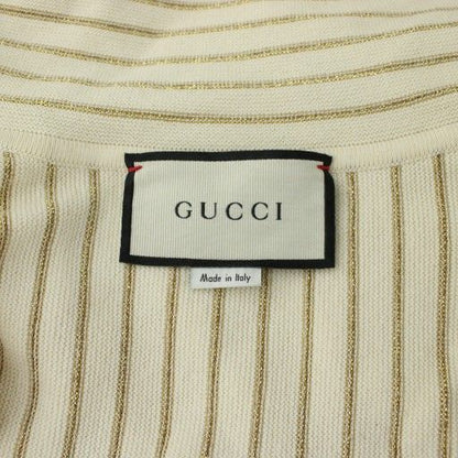 Gucci Metallic Stripe Cardigan Knit Wool M Beige Gold Color Gold with Belt