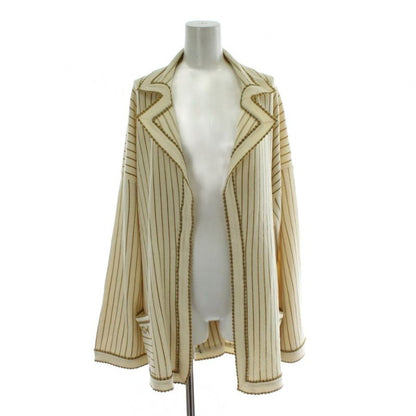 Gucci Metallic Stripe Cardigan Knit Wool M Beige Gold Color Gold with Belt