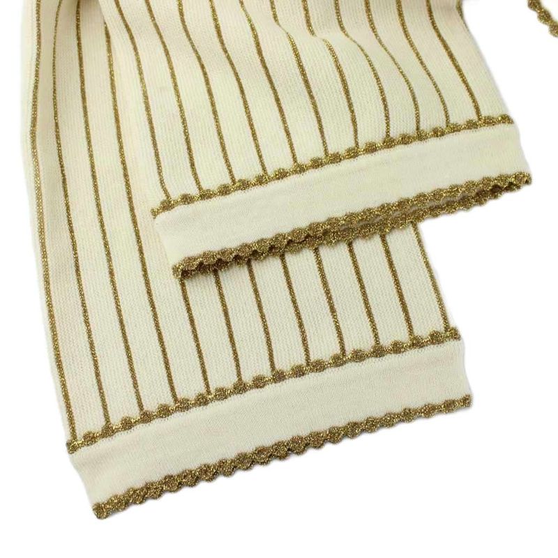 Gucci Metallic Stripe Cardigan Knit Wool M Beige Gold Color Gold with Belt