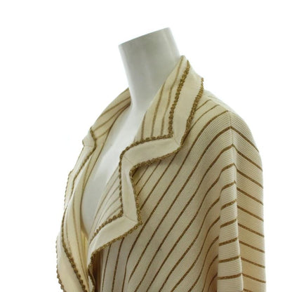 Gucci Metallic Stripe Cardigan Knit Wool M Beige Gold Color Gold with Belt