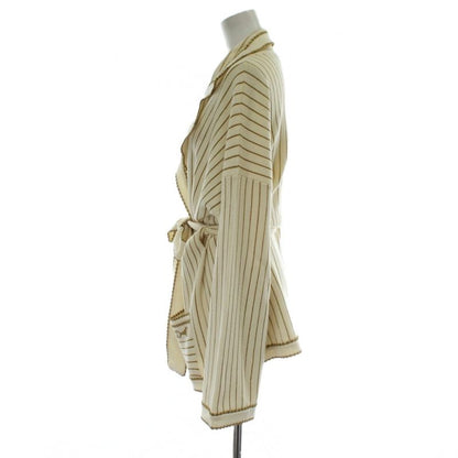Gucci Metallic Stripe Cardigan Knit Wool M Beige Gold Color Gold with Belt