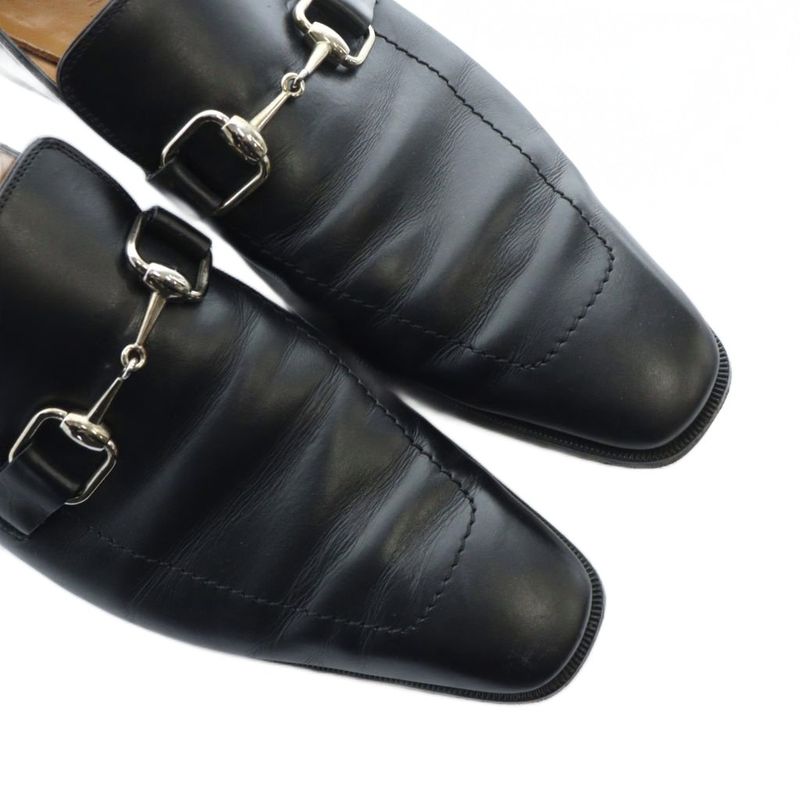 Gucci Business Shoes Leather Shoes Logo Square Toe Horsebit Leather 43 28cm