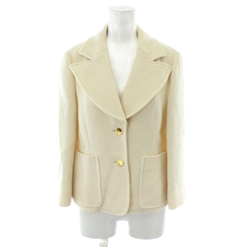 Gucci Tailored Jacket Wool 40 White 2 Button Short Length Gold Color Golden