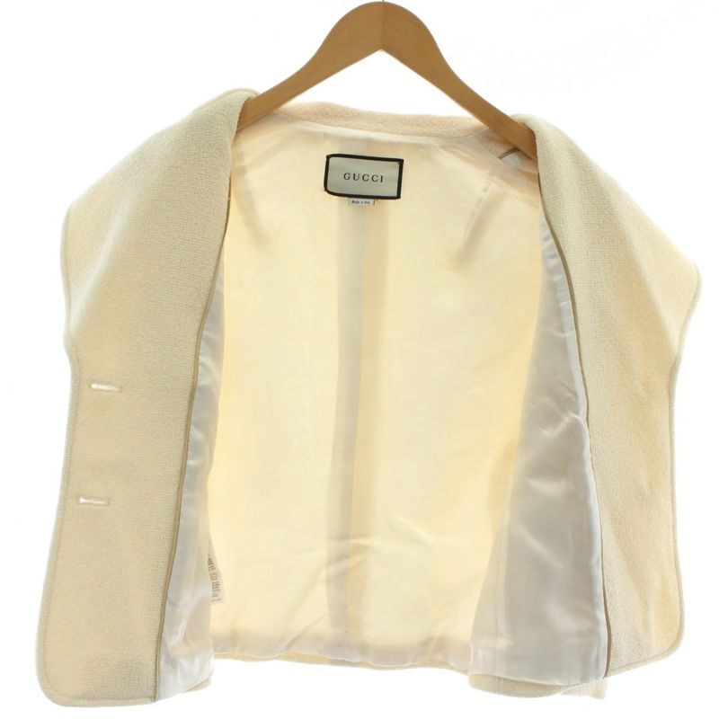 Gucci Tailored Jacket Wool 40 White 2 Button Short Length Gold Color Golden