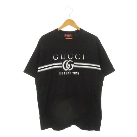 Gucci T-Shirt Short Sleeve Crew Neck Print Logo Cotton L Black Ah2 • Gy18