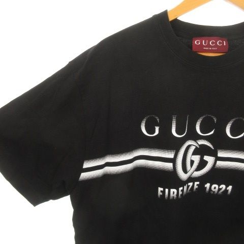 Gucci T-Shirt Short Sleeve Crew Neck Print Logo Cotton L Black Ah2 • Gy18