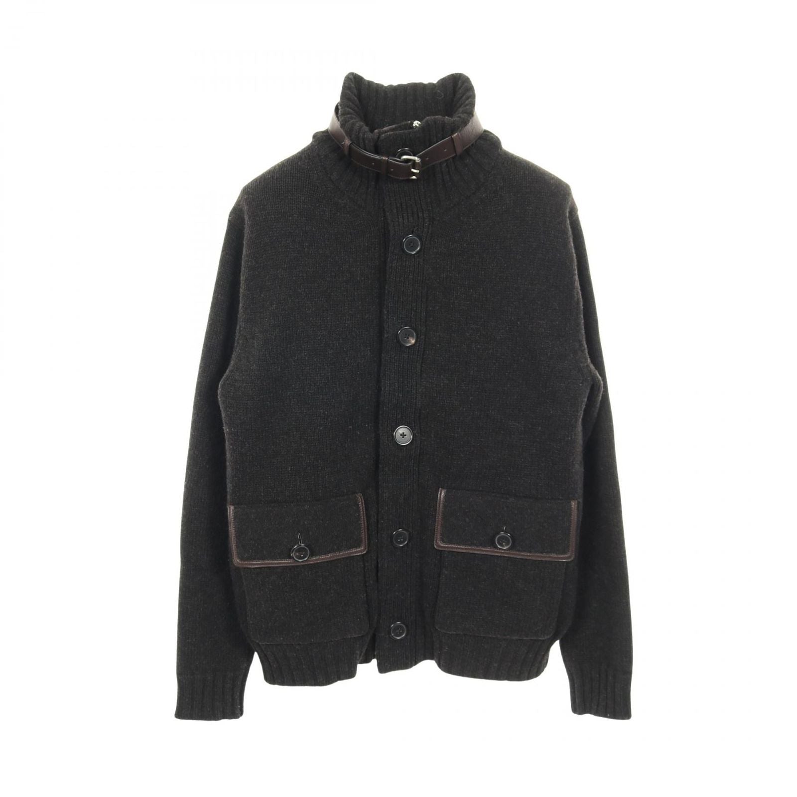 Hermes Blouson Knit Jacket Wool Leather Nutria Coat Men's a