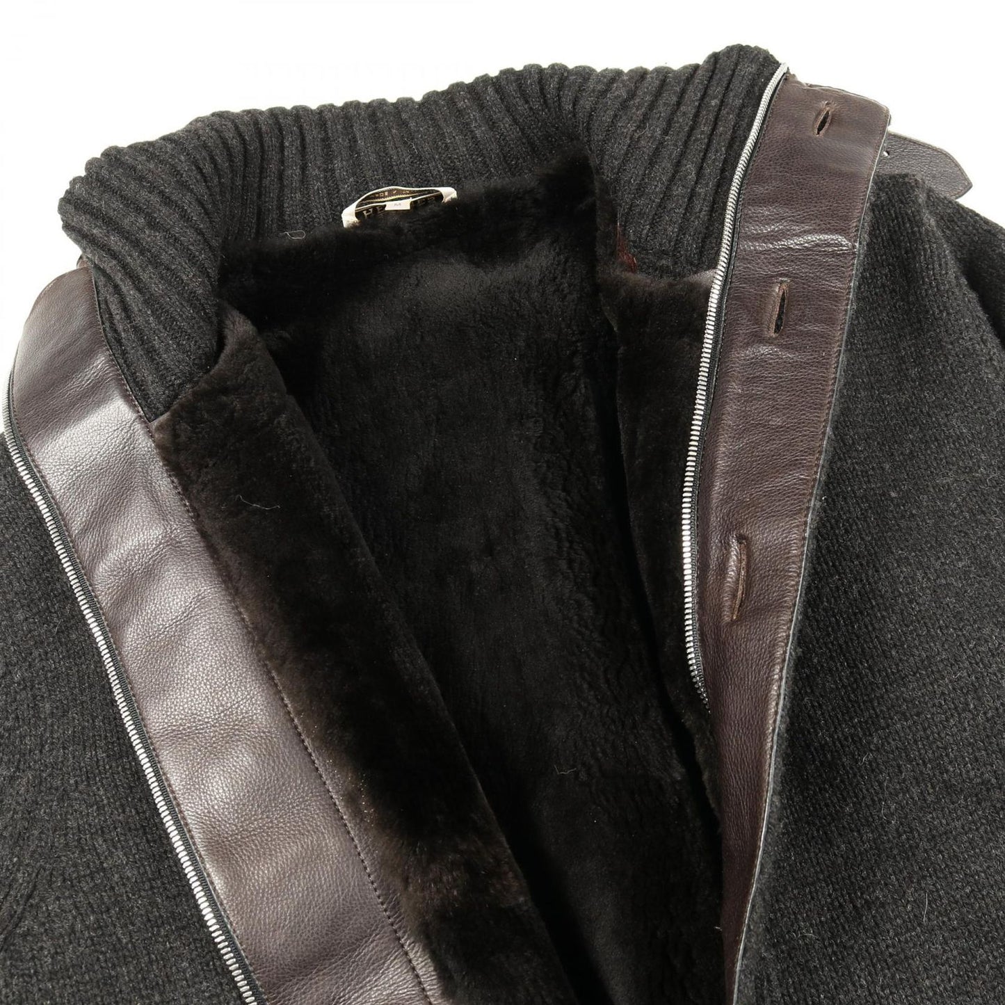 Hermes Blouson Knit Jacket Wool Leather Nutria Coat Men's a