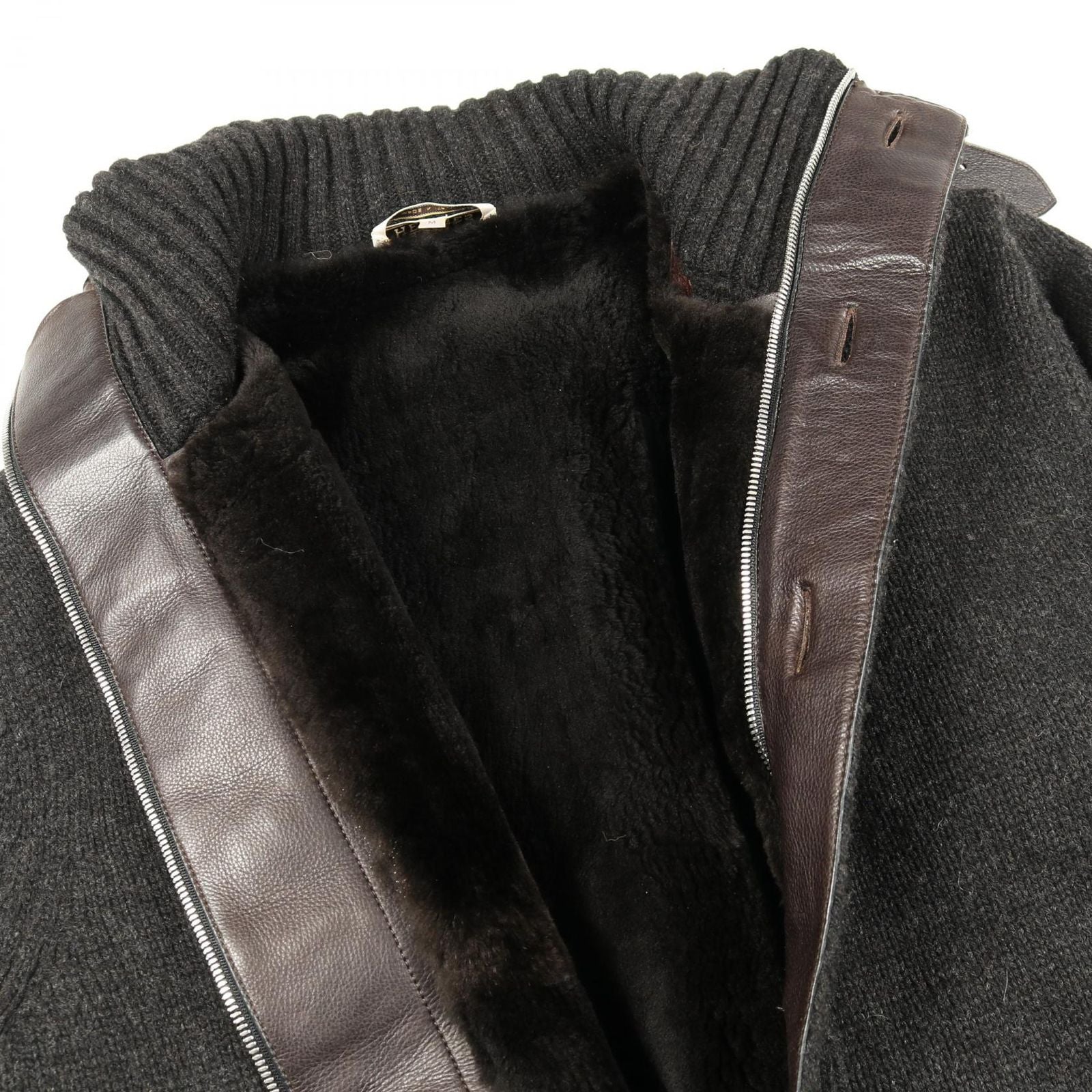 Hermes Blouson Knit Jacket Wool Leather Nutria Coat Men's a