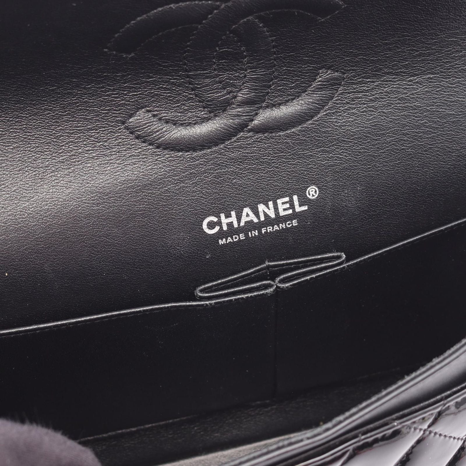 Chanel Shoulder Bag Matelasse W Flap Black Patent Leather Matelasse Double Flap