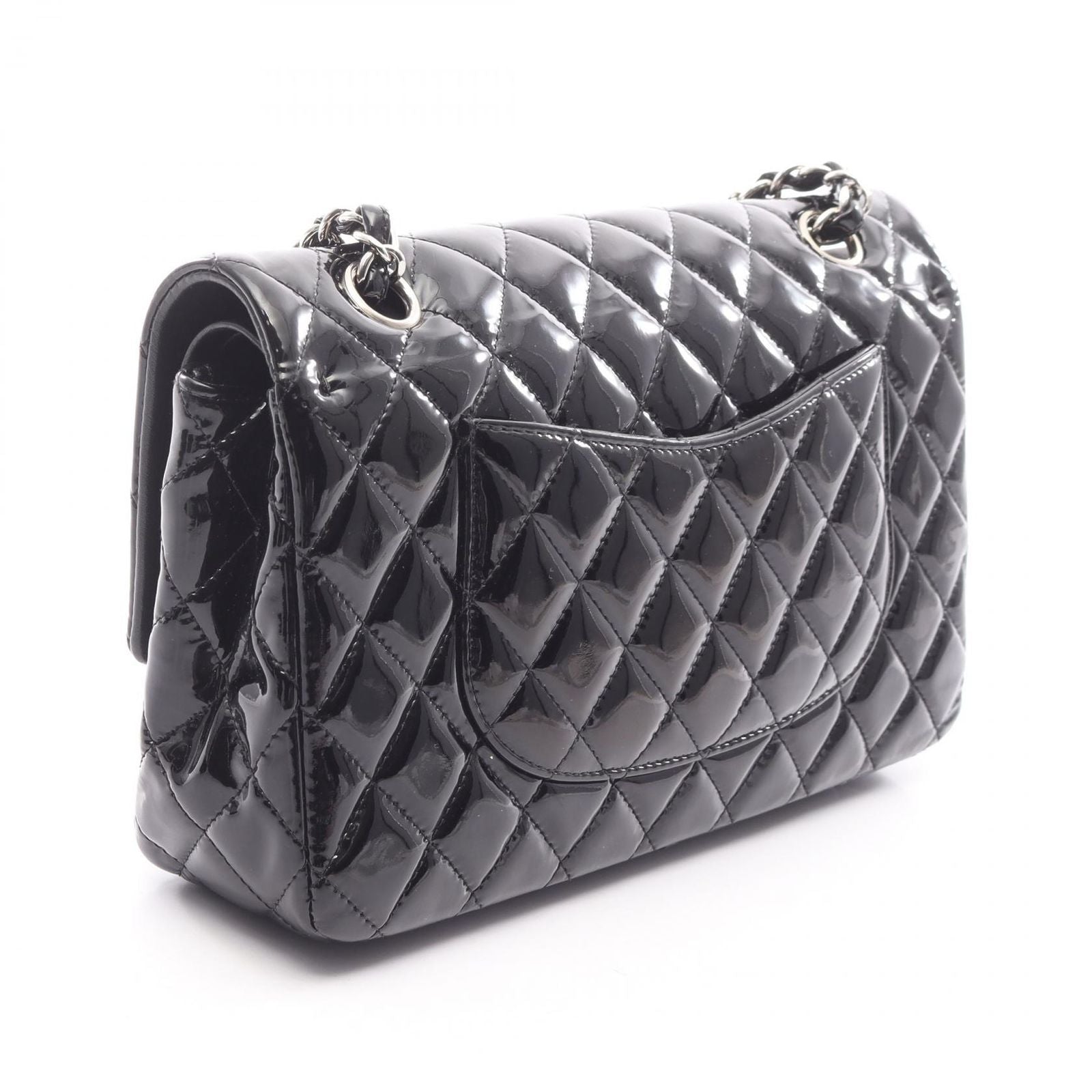 Chanel Shoulder Bag Matelasse W Flap Black Patent Leather Matelasse Double Flap