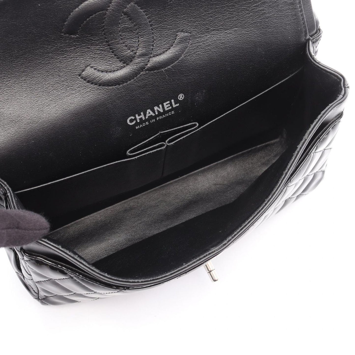 Chanel Shoulder Bag Matelasse W Flap Black Patent Leather Matelasse Double Flap