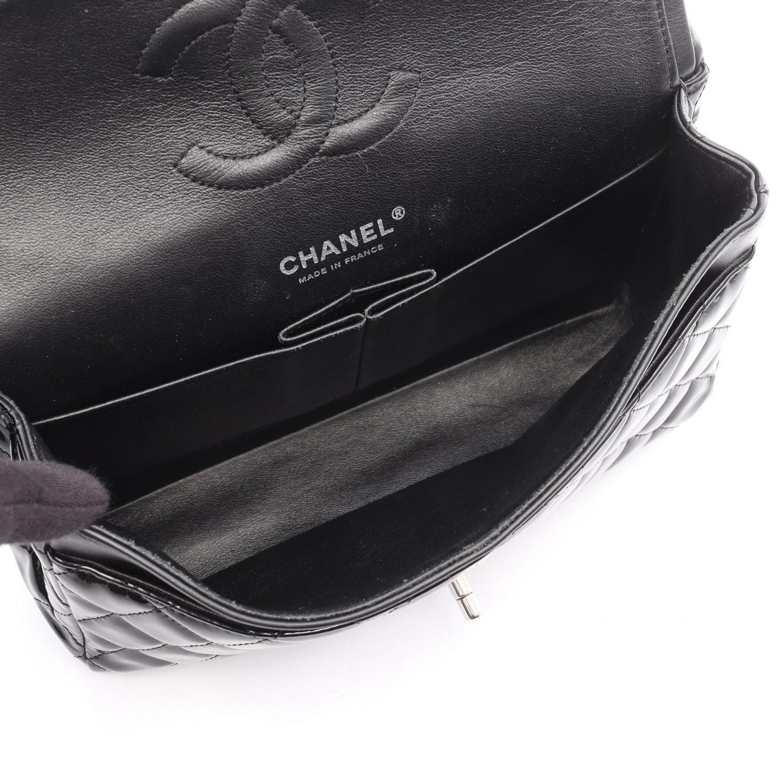 Chanel Shoulder Bag Matelasse W Flap Black Patent Leather Matelasse Double Flap