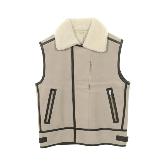 Hermes Vest Gilet Gray Beige Leather Mouton Vest Gray Beige Men's B