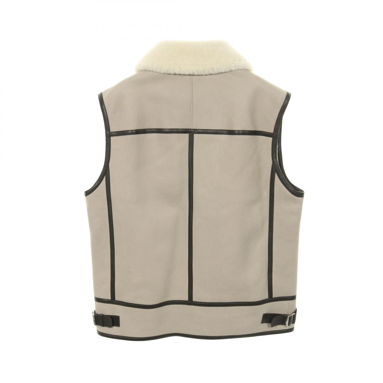 Hermes Vest Gilet Gray Beige Leather Mouton Vest Gray Beige Men's B