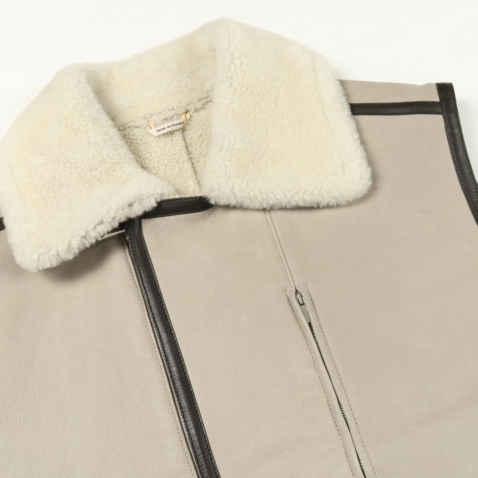 Hermes Vest Gilet Gray Beige Leather Mouton Vest Gray Beige Men's B
