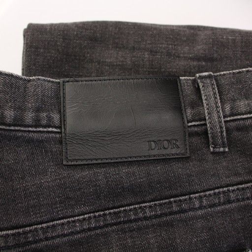 Dior Homme Denim Pants Jeans Button Fly Stretch Logo Patch Leather Patch