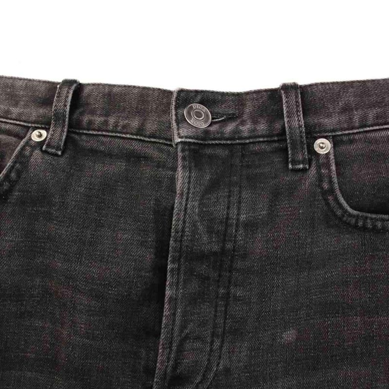 Dior Homme Denim Pants Jeans Button Fly Stretch Logo Patch Leather Patch