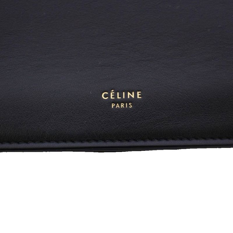 Celine Clasp Bag Clasp Shoulder Bag Leather Black KH • OH