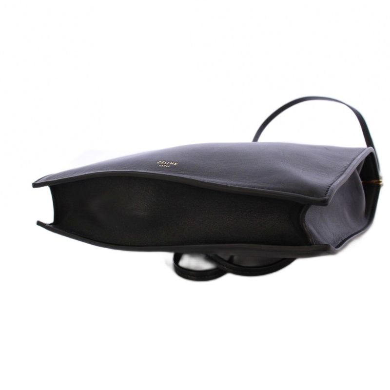 Celine Clasp Bag Clasp Shoulder Bag Leather Black KH • OH