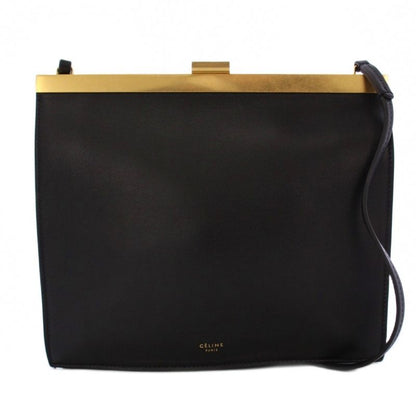 Celine Clasp Bag Clasp Shoulder Bag Leather Black KH • OH