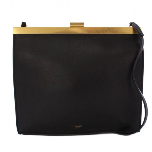 Celine Clasp Bag Clasp Shoulder Bag Leather Black KH • OH
