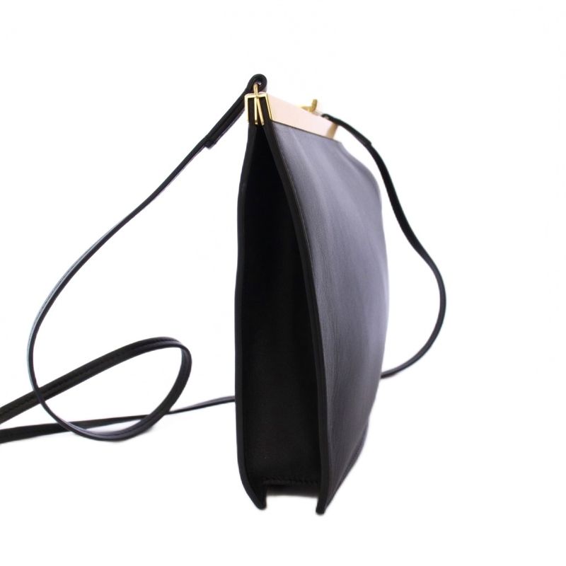 Celine Clasp Bag Clasp Shoulder Bag Leather Black KH • OH