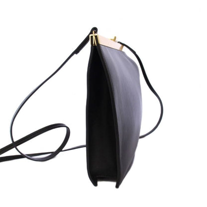 Celine Clasp Bag Clasp Shoulder Bag Leather Black KH • OH