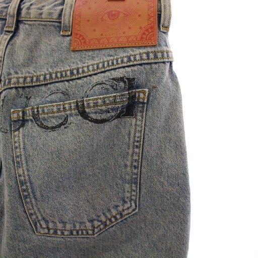 Gucci Denim Pants Jeans Zip Fly Logo Patch Leather Patch Cowhide W30 Light Blue