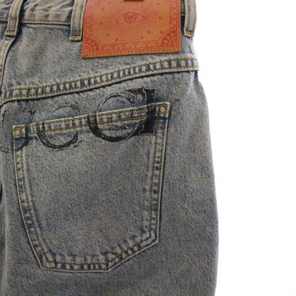 Gucci Denim Pants Jeans Zip Fly Logo Patch Leather Patch Cowhide W30 Light Blue