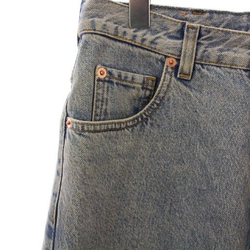 Gucci Denim Pants Jeans Zip Fly Logo Patch Leather Patch Cowhide W30 Light Blue