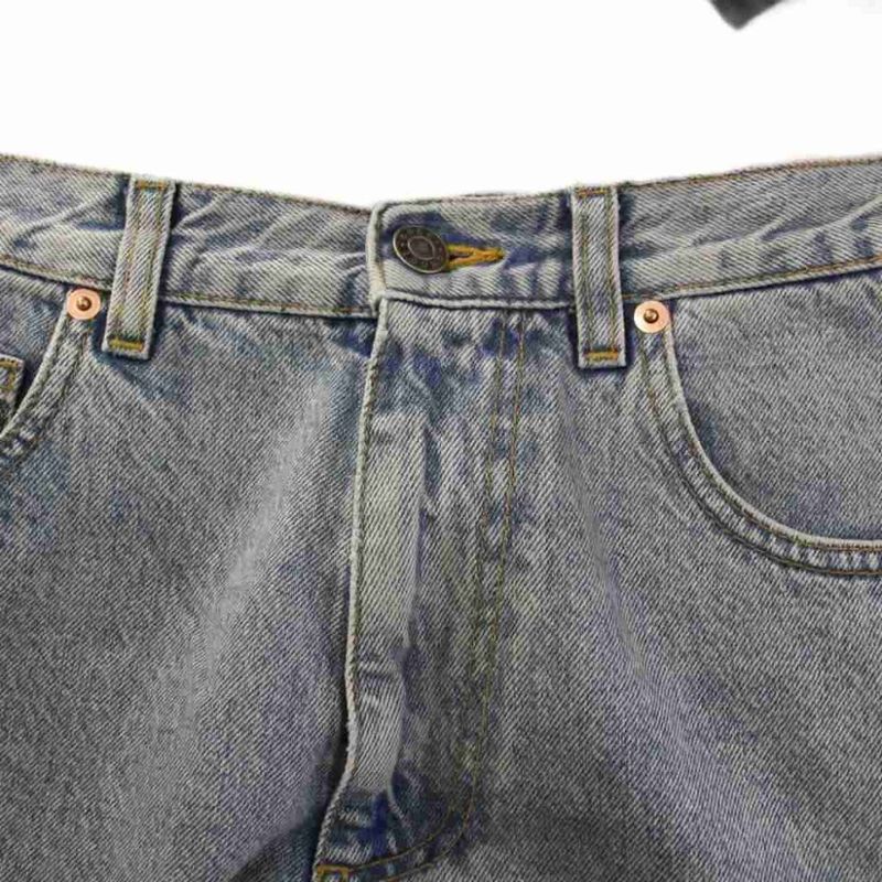 Gucci Denim Pants Jeans Zip Fly Logo Patch Leather Patch Cowhide W30 Light Blue