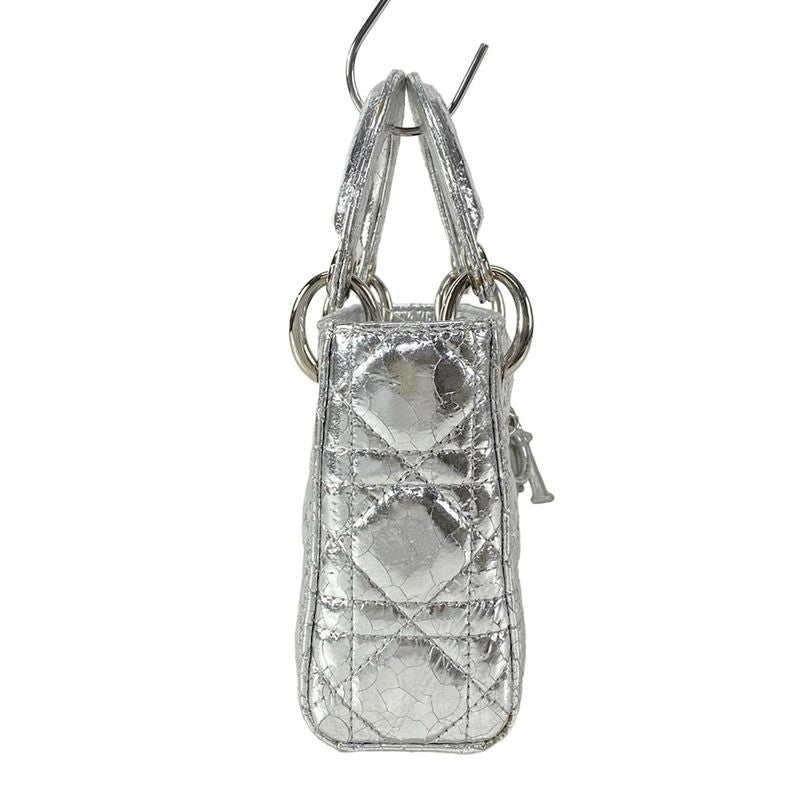 Dior Christian Dior Handbag Lady Dior Micro Bag Silver Cracked Leather
