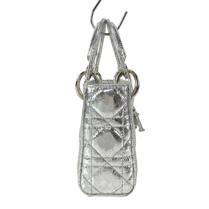 Dior Christian Dior Handbag Lady Dior Micro Bag Silver Cracked Leather