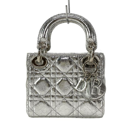 Dior Christian Dior Handbag Lady Dior Micro Bag Silver Cracked Leather