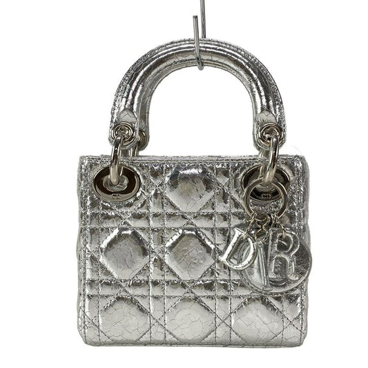 Dior Christian Dior Handbag Lady Dior Micro Bag Silver Cracked Leather