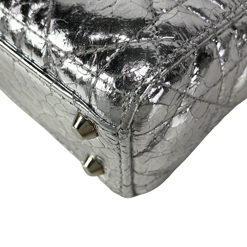 Dior Christian Dior Handbag Lady Dior Micro Bag Silver Cracked Leather