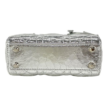 Dior Christian Dior Handbag Lady Dior Micro Bag Silver Cracked Leather